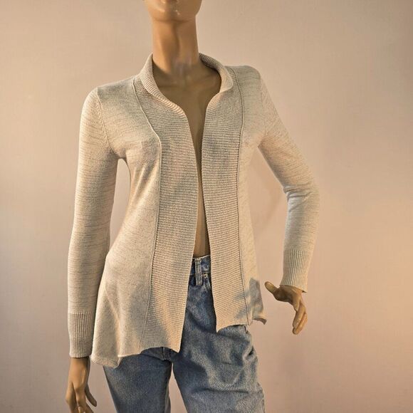 Esprit Womens Cardigan Sz S Cream Lurex Metallic Gold Striped V-Neck Open Front - Picture 4 of 10